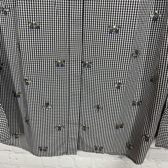Talbots Blouse Women's XL Plaid Button Down Beaded Studded Long Sleeve Check - Picture 6 of 13
